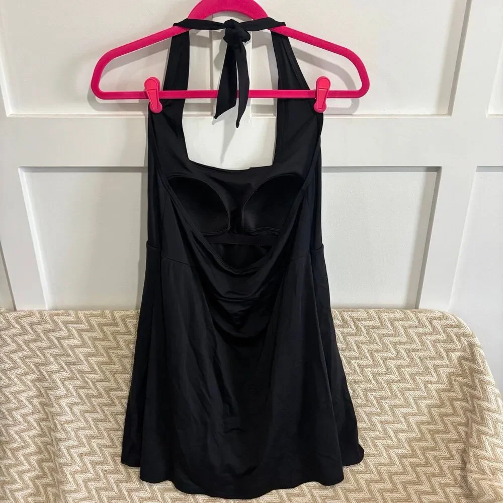 Lands’ End Women's Square Neck Halter Swim Dress One Piece Swimsuit